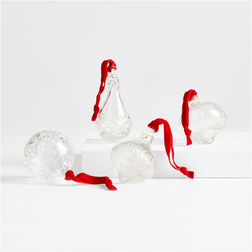 Etched Glass Christmas Tree Ornaments, Set of 4