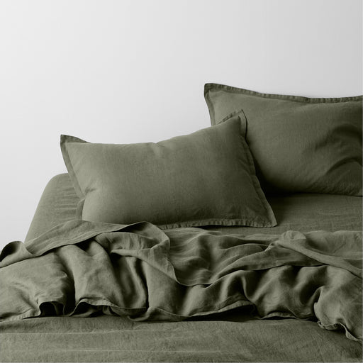 EUROPEAN FLAX -Certified Linen Burnt Green Full Bed Sheet Set