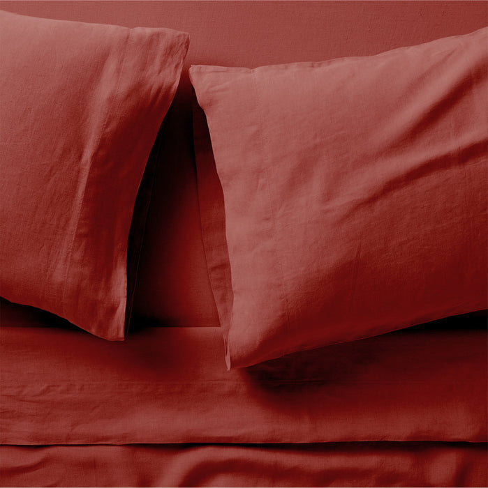 EUROPEAN FLAX ™-Certified Linen Castilian Red Queen Bed Sheet Set