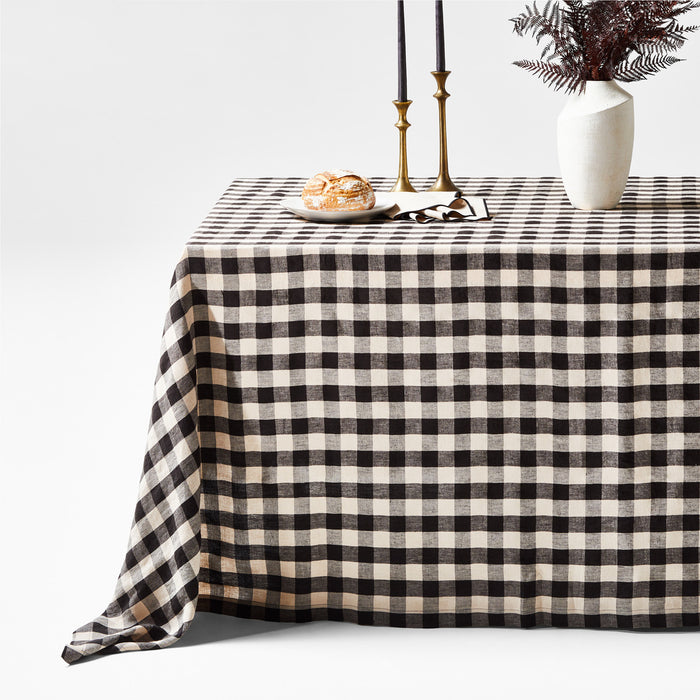 Marin Black and Natural EUROPEAN FLAX -Certified Linen Buffalo Check Oversized Tablecloth