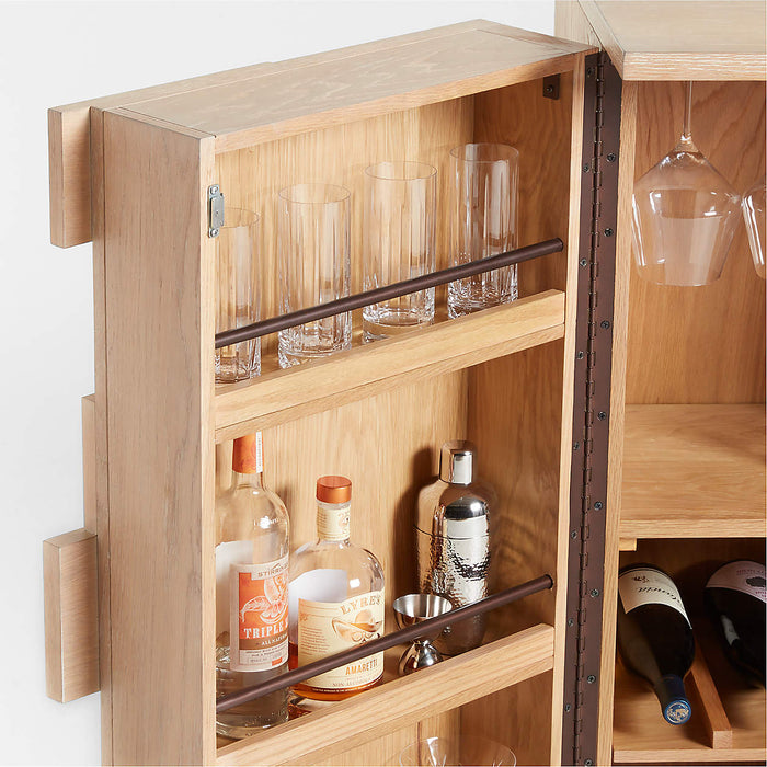 Ezra Natural Rye Wood Bar Cabinet with Shelves