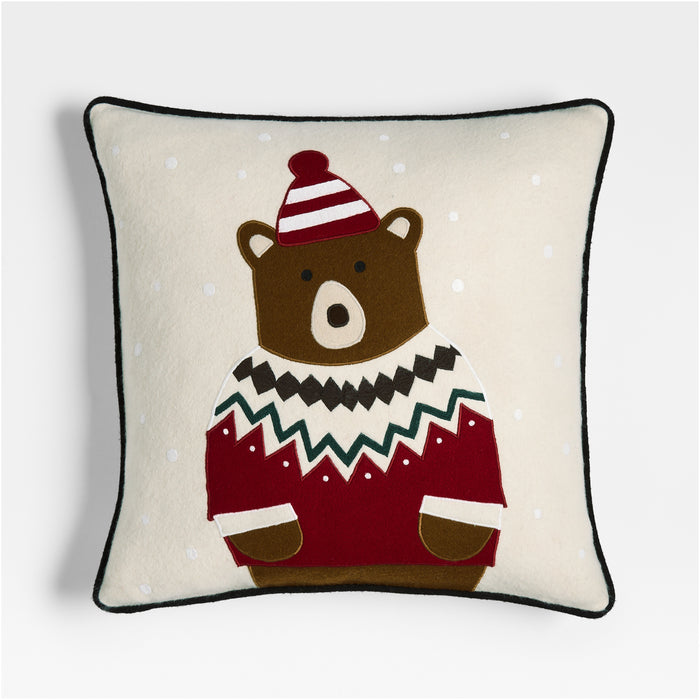 Fair Isle Bear 20"x20" Ivory Multi Throw Pillow Cover by Joan Anderson