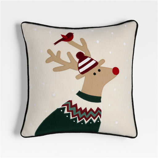 Fair Isle Reindeer 20"x20" Ivory Multi Throw Pillow Cover by Joan Anderson