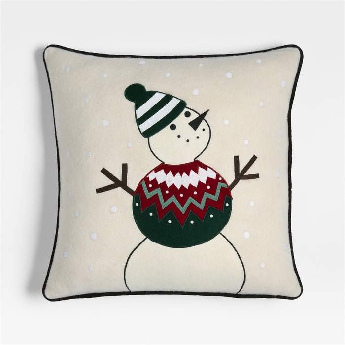 Fair Isle Snowman 20"x20" Ivory Multi Throw Pillow Cover by Joan Anderson