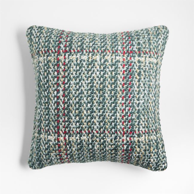 Spruce Green Textured Plaid 20"x20" Holiday Throw Pillow Cover