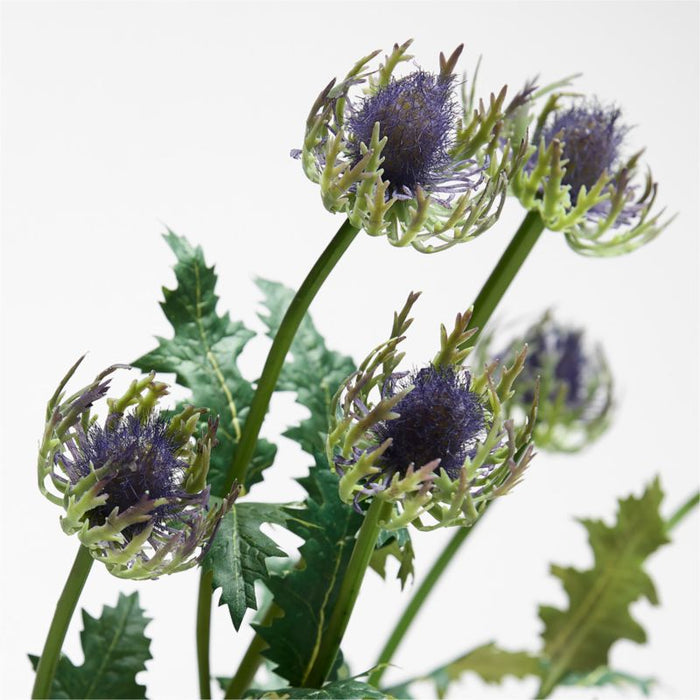 Faux Blue Sea Holly Stem 27"
