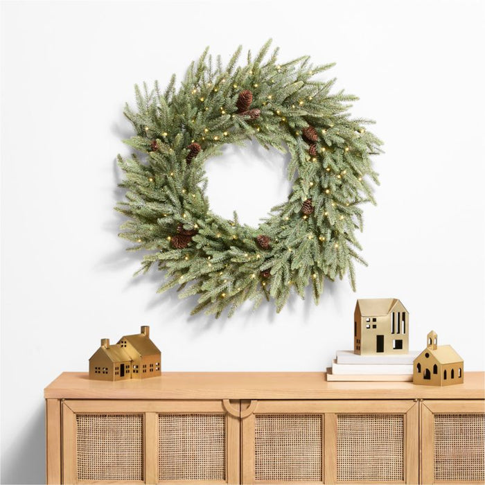 Faux Frosted Pre-Lit LED Norway Spruce Wreath 30"