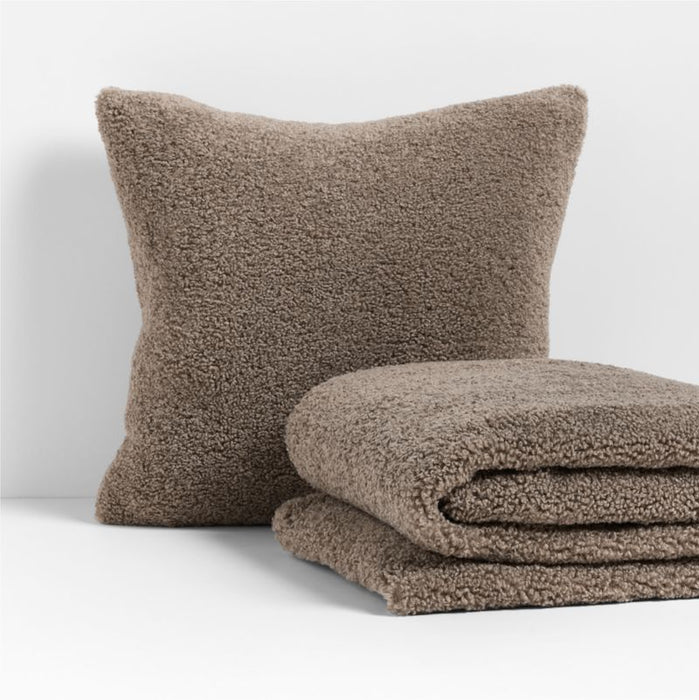 Faux Shearling 20"x20" Clay Taupe Throw Pillow Cover