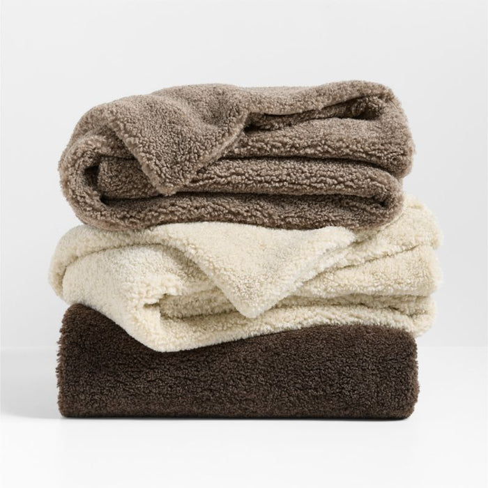 Faux Shearling 70"x55" Clay Taupe Throw Blanket
