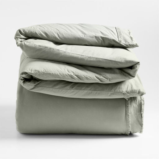 Favorite Washed Organic Cotton Sage Shadow Green Eyelash Full/Queen Duvet Cover