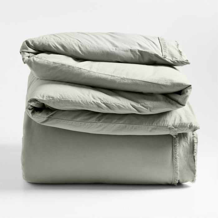 Favorite Washed Organic Cotton Sage Shadow Green Eyelash Full/Queen Duvet Cover