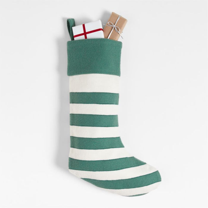Green Felted Wool Stripe Christmas Stocking
