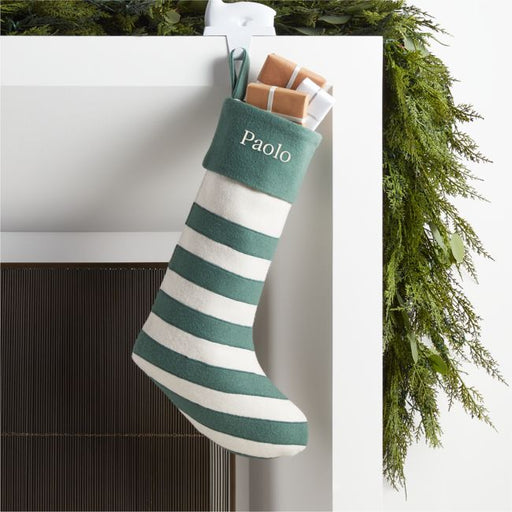 Green Felted Wool Stripe Christmas Stocking