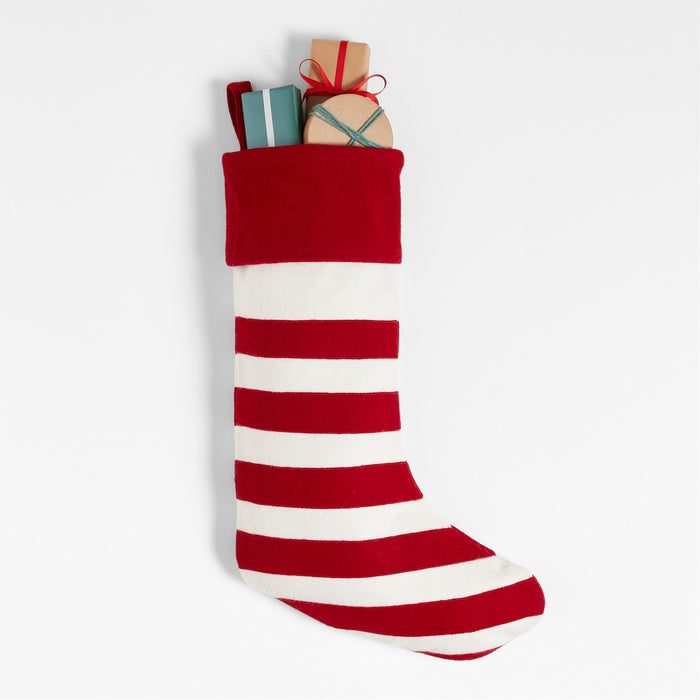 Red Felted Wool Stripe Christmas Stocking