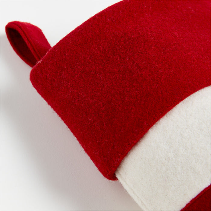 Red Felted Wool Stripe Christmas Stocking
