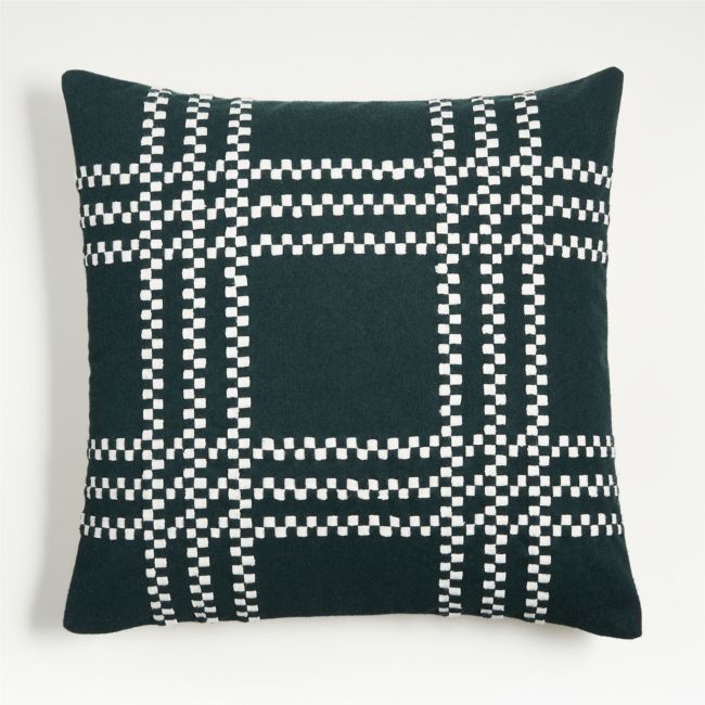 Spruce Green Felted Wool Plaid 23"x23" Holiday Throw Pillow Cover