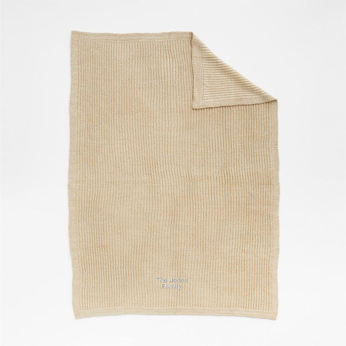 Ginger Beige Wool Blend 70''x55" Fisherman Knit Throw Blanket