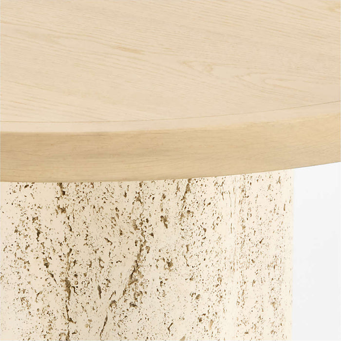 Fleur 36" Faux Travertine and Wood Round Pedestal Dining Table