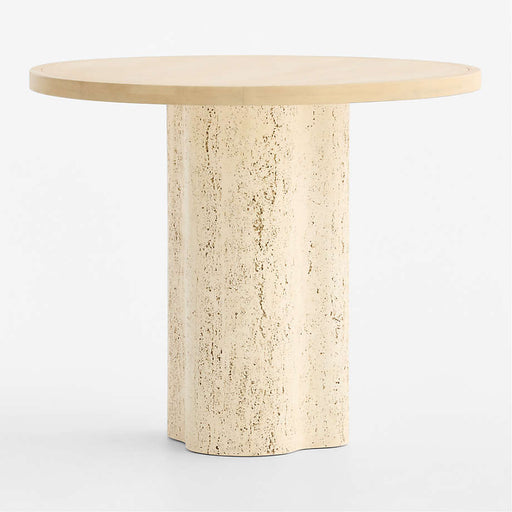 Fleur 36" Faux Travertine and Wood Round Pedestal Dining Table