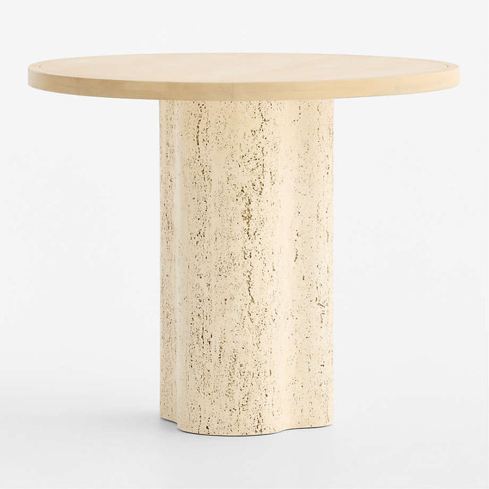 Fleur 36" Faux Travertine and Wood Round Pedestal Dining Table