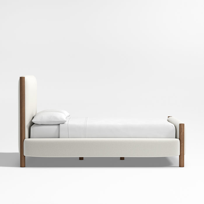 Goleta Bouclé Upholstered Solid Oak Queen Bed