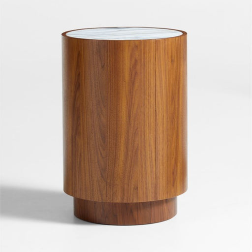 Gracia Walnut Wood and Marble Nightstand with Drawers