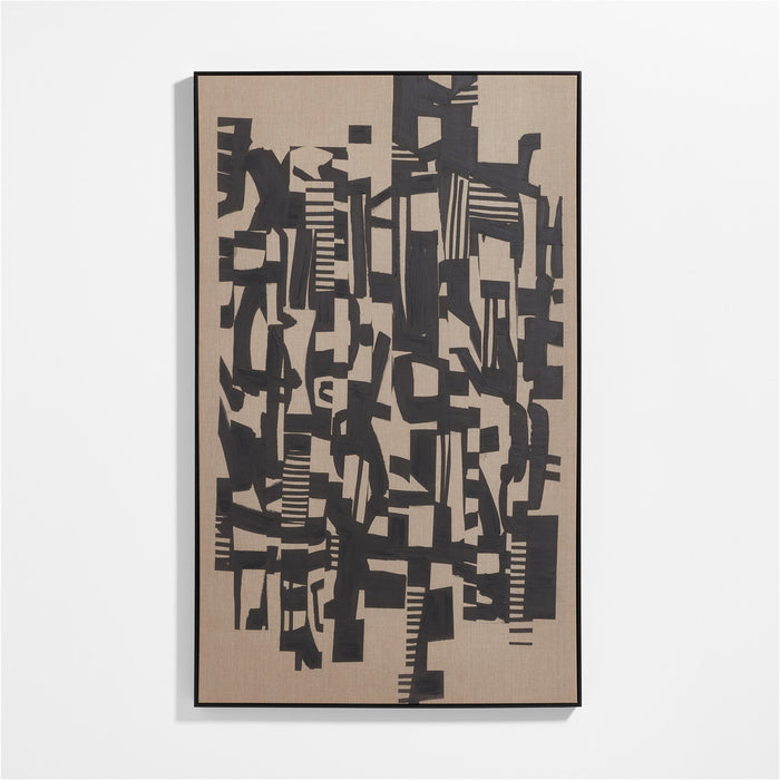 "Graphic Remix 1" Framed Black & Beige Abstract Wall Art Print 47"x77" by Lottie Anderson