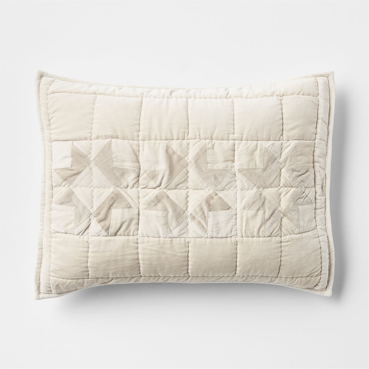Organic Heritage Velvet Patchwork Beige & Ivory Standard Quilted Pil