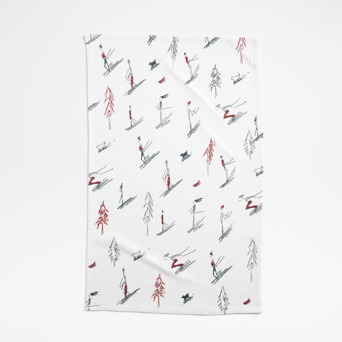 Holiday Skiers Organic Cotton Dish Towel