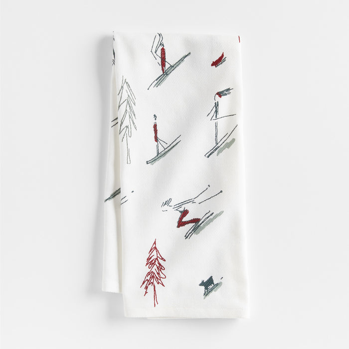 Holiday Skiers Organic Cotton Dish Towel