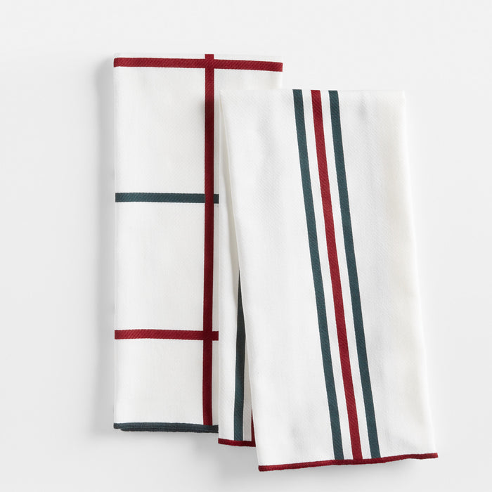 Holiday Stripe and Plaid Organic Cotton Dish Towels, Set of 2