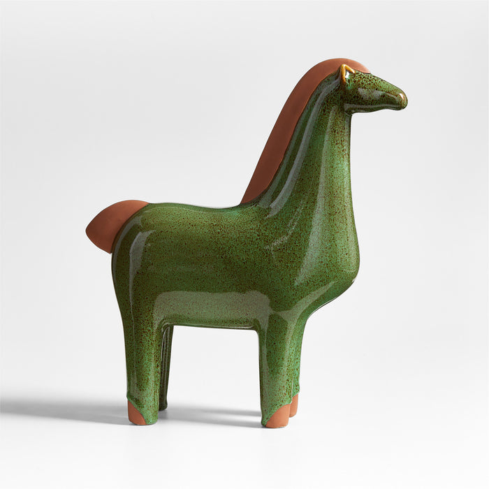 Large Green Earthenware Decorative Horse Sculpture