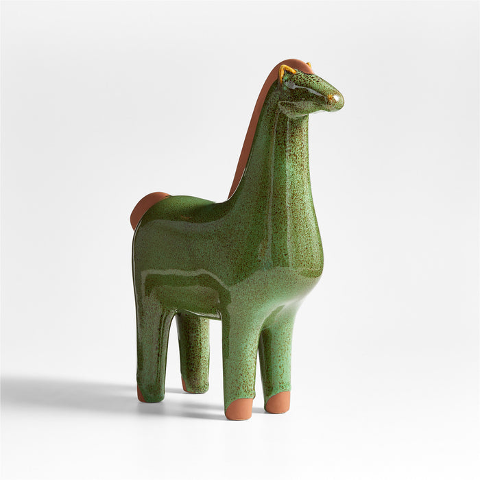 Large Green Earthenware Decorative Horse Sculpture