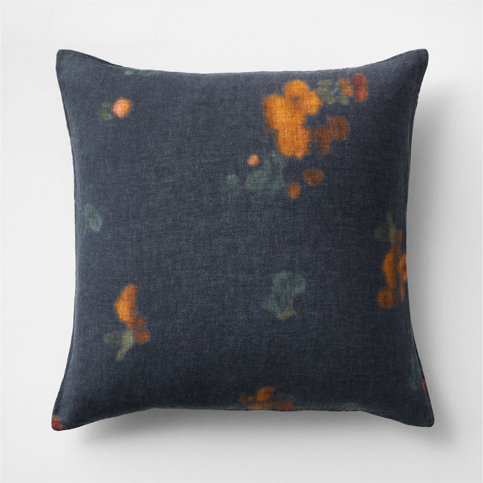 EUROPEAN FLAX ™-Certified Linen Impressionist Floral Midnight Navy Blue Euro Pillow Sham Cover