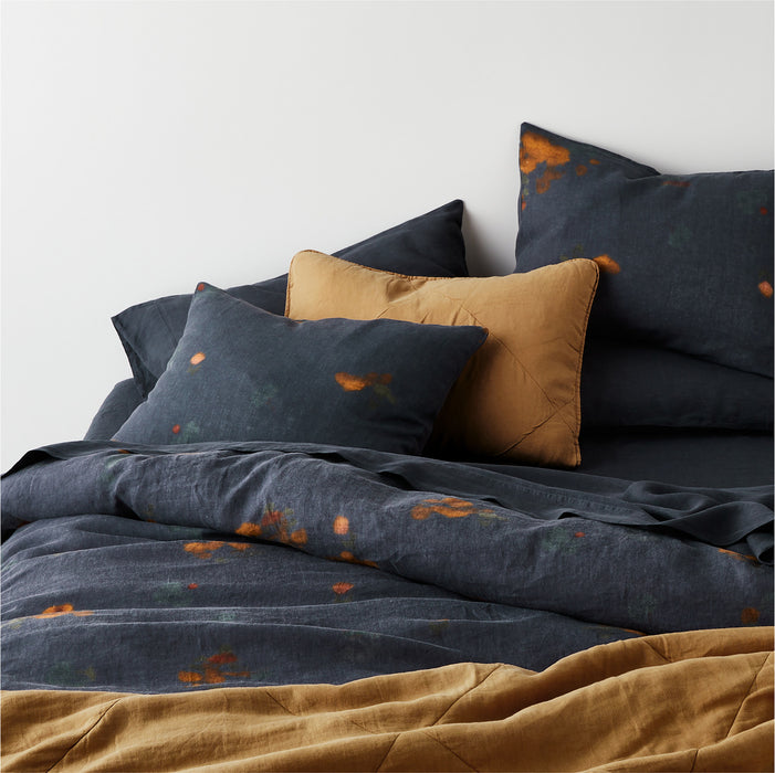 EUROPEAN FLAX ‚Ñ¢-Certified Linen Impressionist Floral Midnight Navy Blue Standard Pillow Sham Cover