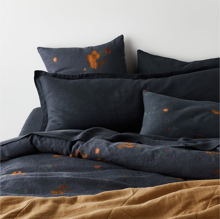 EUROPEAN FLAX ™-Certified Linen Impressionist Floral Midnight Navy Blue Euro Pillow Sham Cover