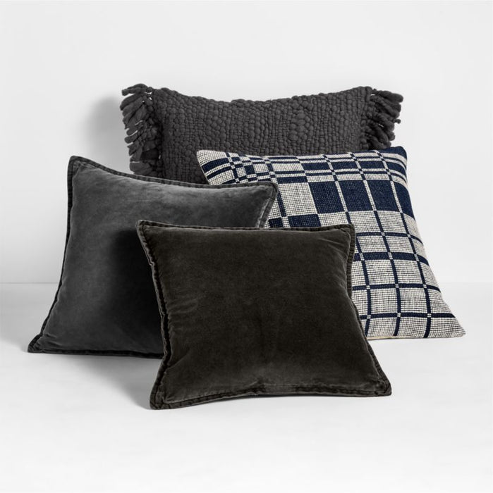 Chunky Woven Wool Fringe 23"x23" Storm Grey Throw Pillow Cover