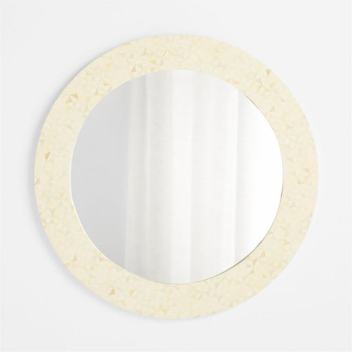 Intarsia Off-White Bone & Resin Round Wall Mirror