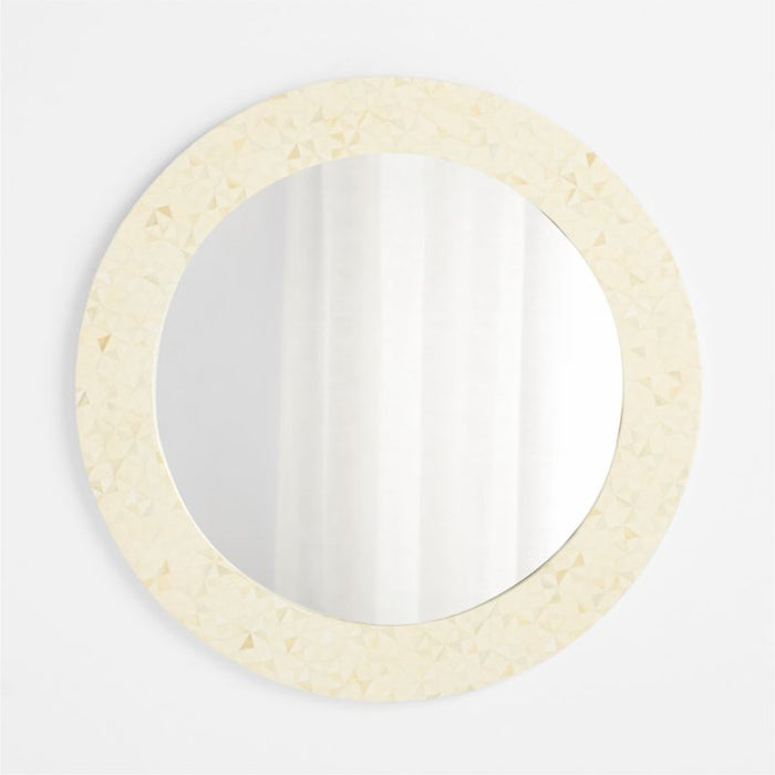 Intarsia Off-White Bone & Resin Round Wall Mirror
