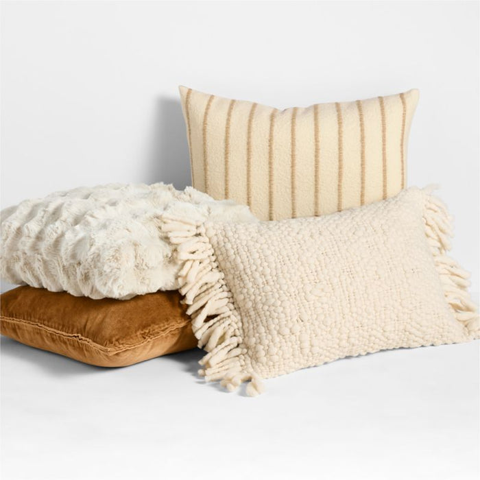 Chunky Woven Wool Fringe 22"x15" Arctic Ivory Throw Pillow Cover