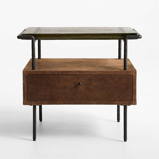 Rene 21.75" Glass Top Leather Wrapped Nightstand by Jeremiah Brent