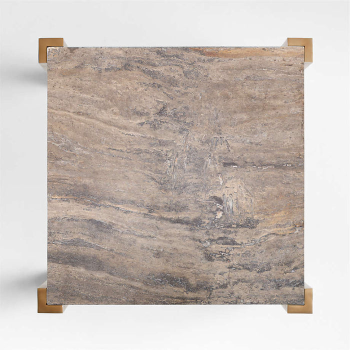 Rummer Burnished Brass and Travertine 36" Square Center Table by Jeremiah Brent