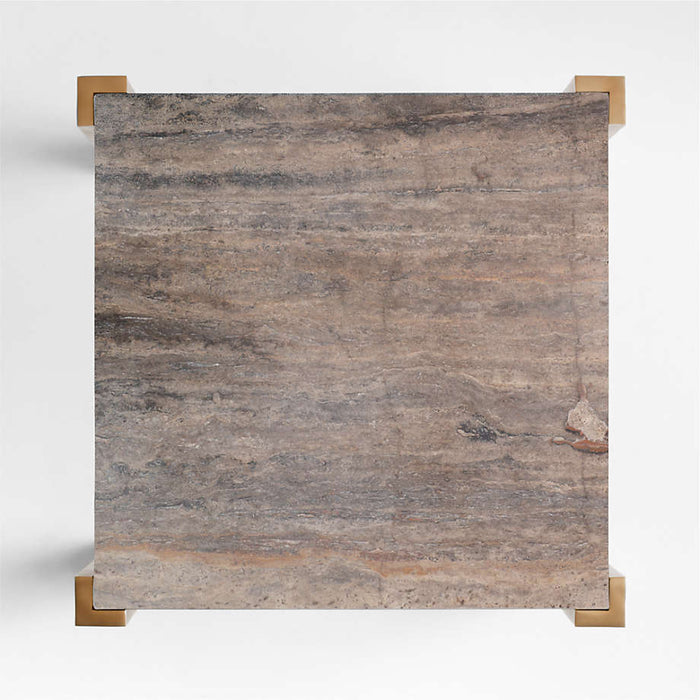 Rummer Burnished Brass and Travertine 36" Square Center Table by Jeremiah Brent