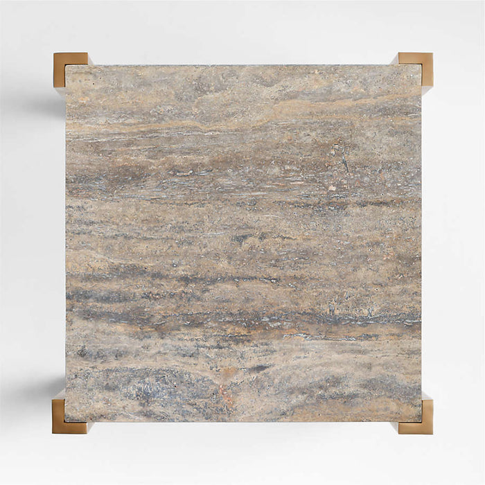 Rummer Burnished Brass and Travertine 36" Square Center Table by Jeremiah Brent