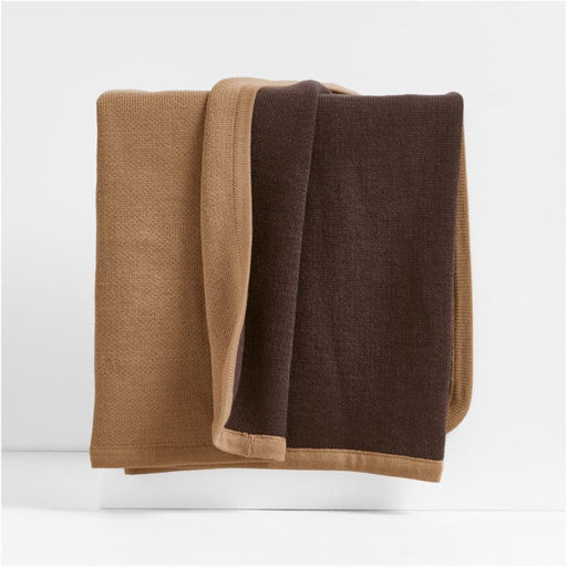 Solid Reversible Knit 70x55 Sierra Tan Throw Blanket by Jeremiah Brent