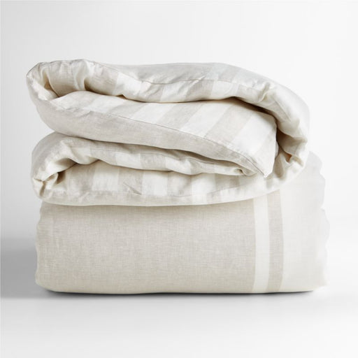 Jackie Reversible Stripe Linen Natural Full/Queen Duvet by Leanne Ford