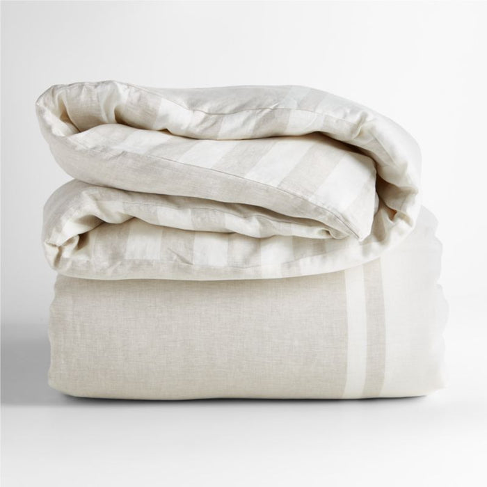 Jackie Reversible Stripe Linen Natural Full/Queen Duvet by Leanne Ford