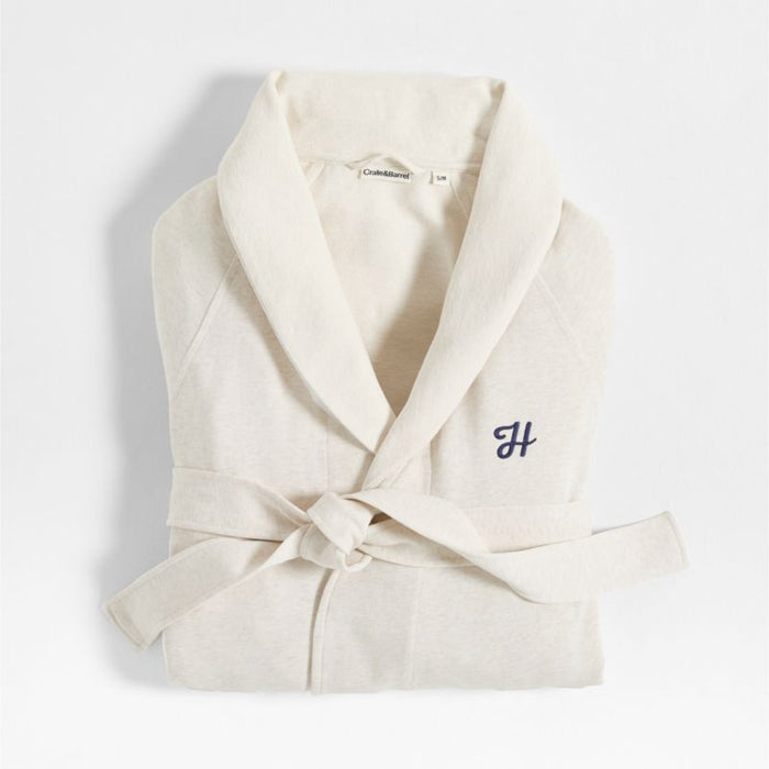 Organic S/M Cotton Jersey Heathered Ivory Bath Robe