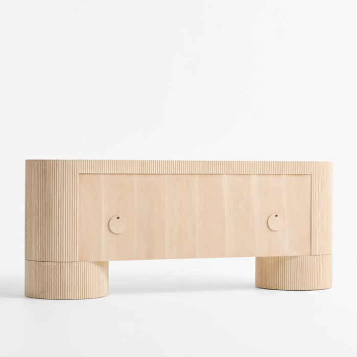 Kahn 75" Ribbed Whitewashed Ash Wood Storage Media Console