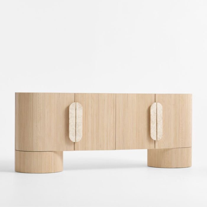 Kahn 75" Ribbed Whitewashed Ash Wood Storage Media Console